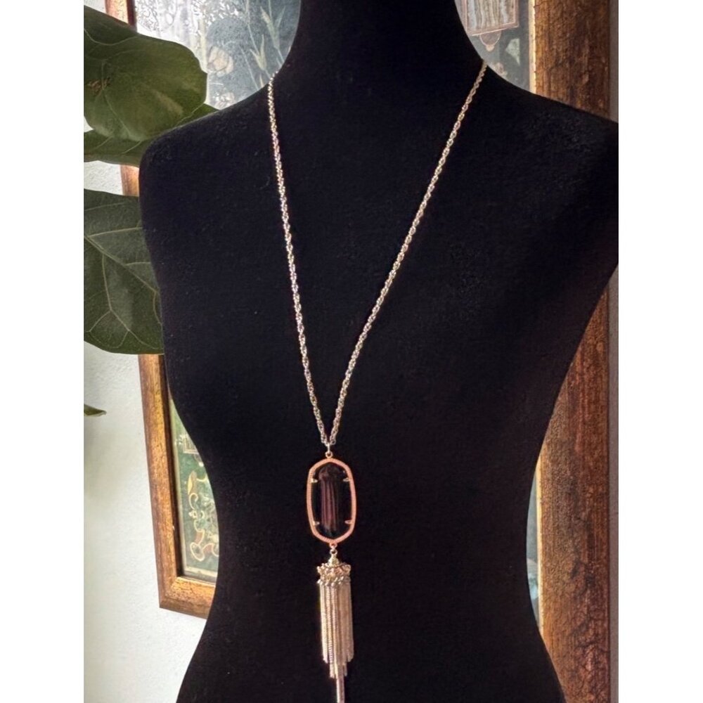 NWOT Kendra Scott Long 14k GP Chain Necklace W/ Black Onyx Pendant & Tassel 30”